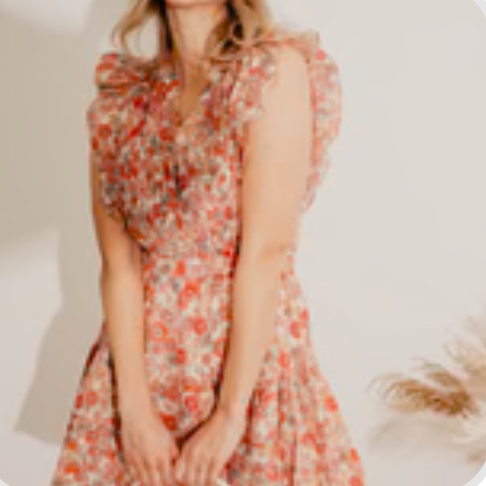 Steve Madden Floral Ruffle-Sleeve Women's Dress in Coral